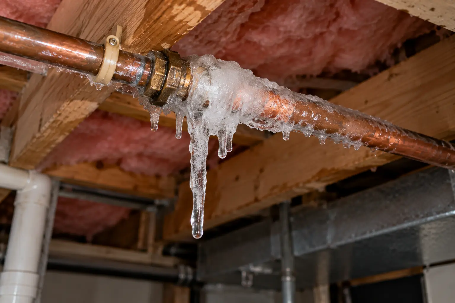 Plumber thawing a frozen water pipe during burst pipe repair in Kawartha Lakes