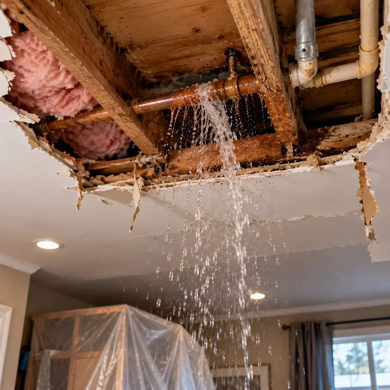 Homeowner closing the main water shut-off valve after a burst pipe in Kawartha Lakes
