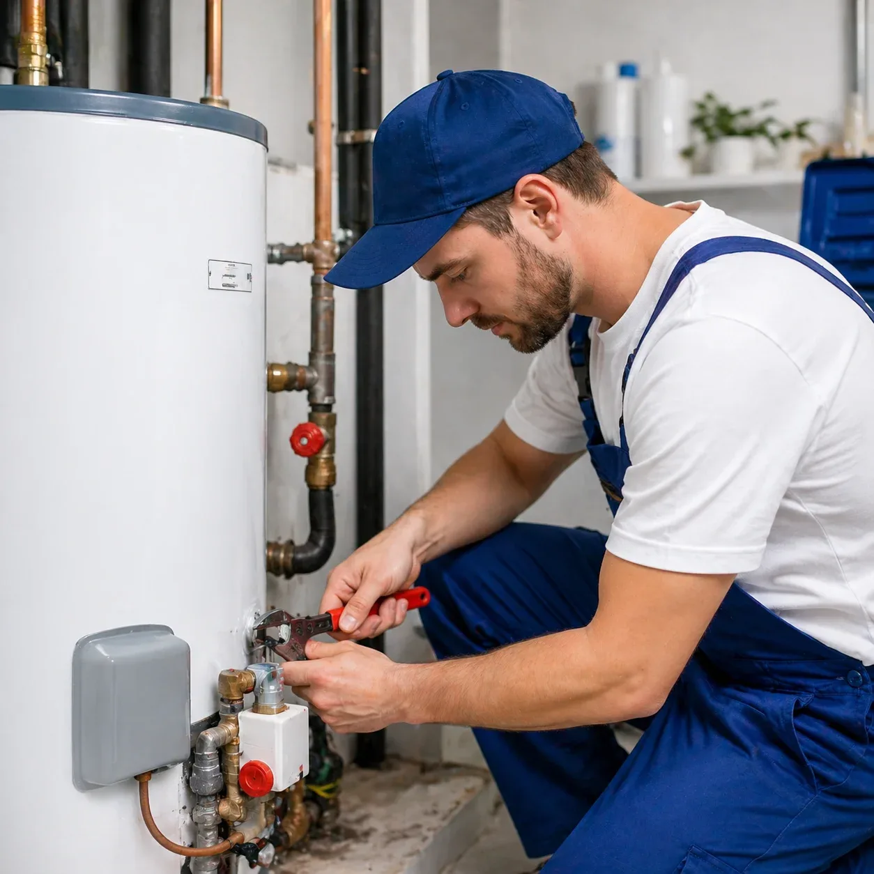Plumber performing water heater repair and installation in a Kawartha Lakes home