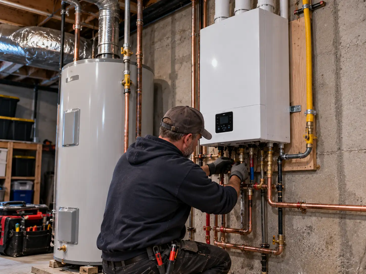 Tankless water heater installation in a Kawartha Lakes cottage utility room