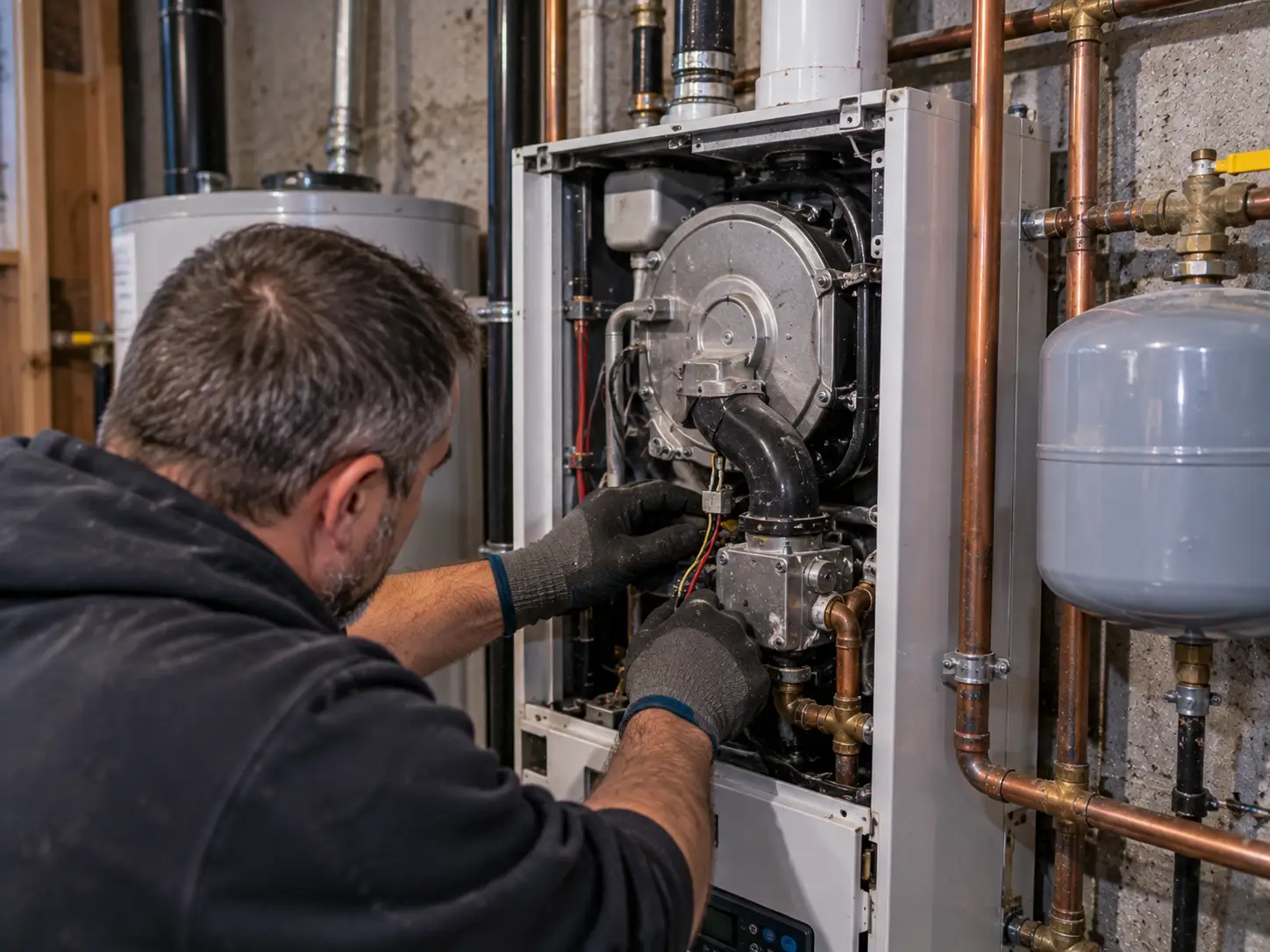 Technician diagnosing a boiler not heating fault in a Kawartha Lakes home